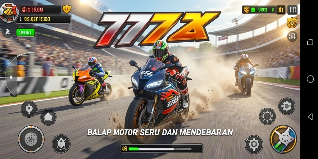 Gameplay mendebarkan saat balapan motor dalam 777ZX.