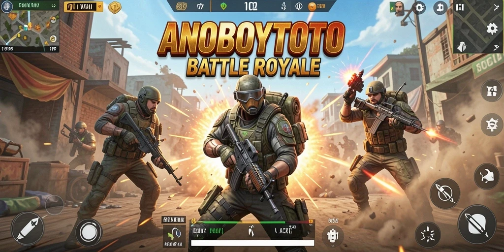 Screenshot ANOBOYTOTO menampilkan pertarungan seru di arena Battle Royale.