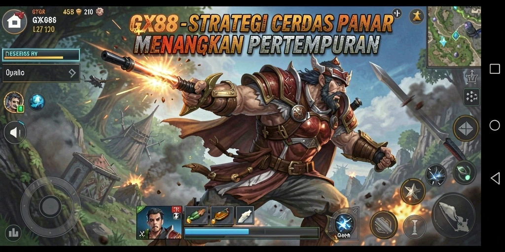 Tangkapan layar gameplay GX88 yang menunjukkan strategi pertempuran yang mendebarkan.
