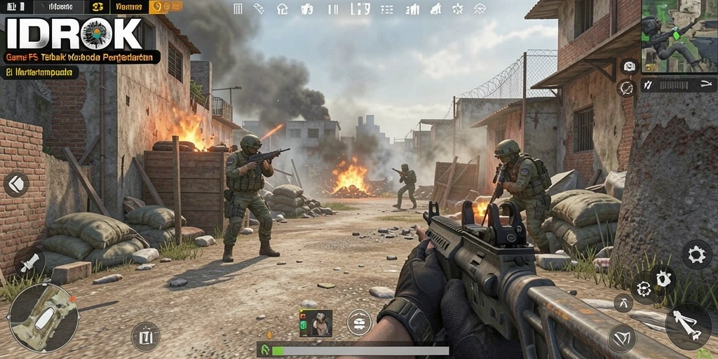 Tampilan gameplay menarik IDROK dalam aksi tembak-menembak yang intens.