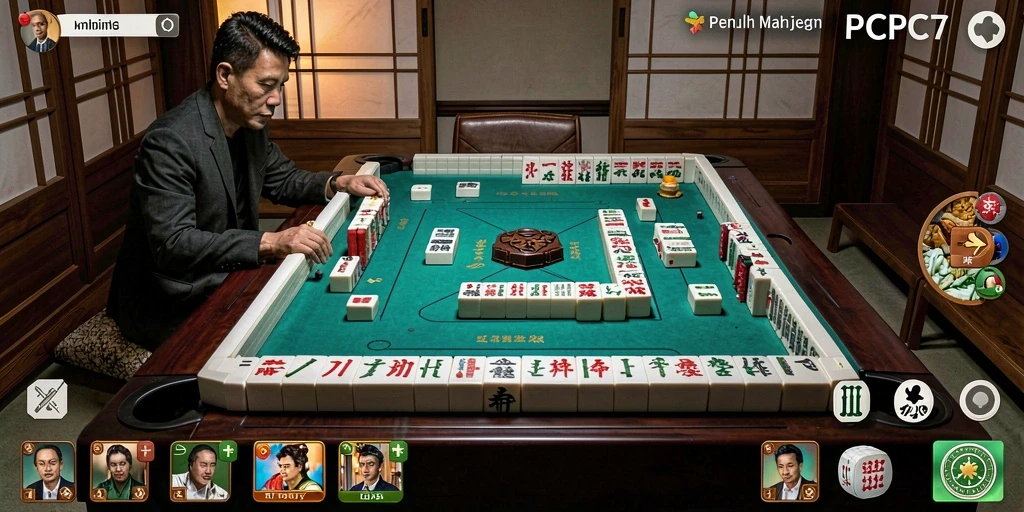 Tampilan gameplay menarik dari PCPC7 dalam permainan Mahjong.