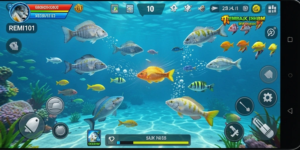 Gameplay seru menembak ikan berwarna-warni di REMI101.