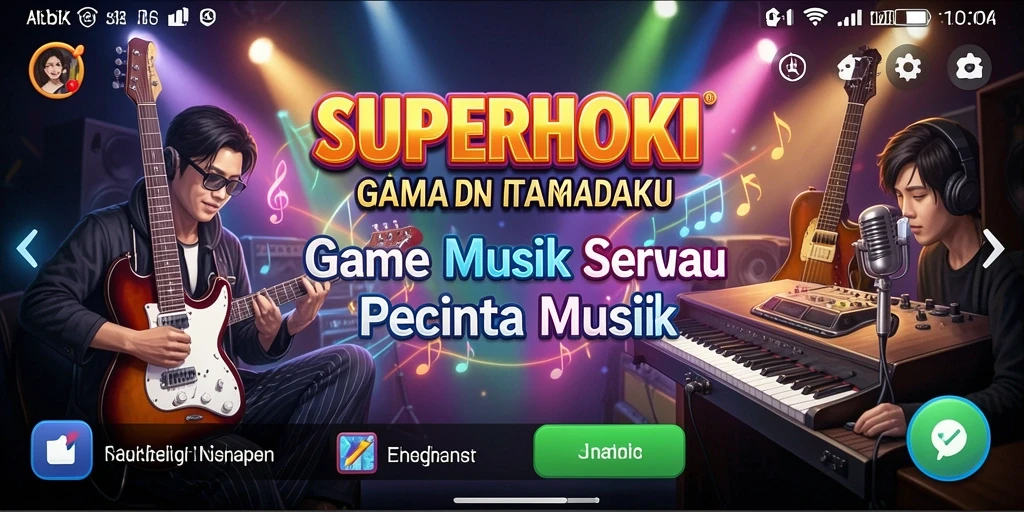 Tampilan gameplay SUPERHOKI yang menampilkan tantangan musik yang seru.